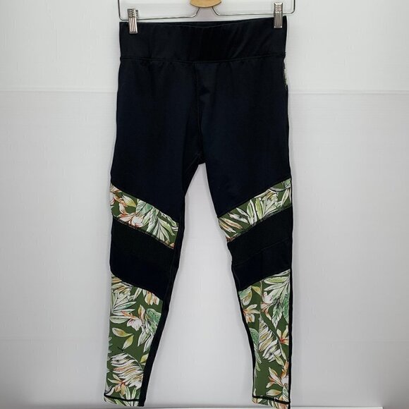 Mink Pink Size Medium Move Leggings Black & Tropical Floral Print & Mesh - Picture 1 of 8